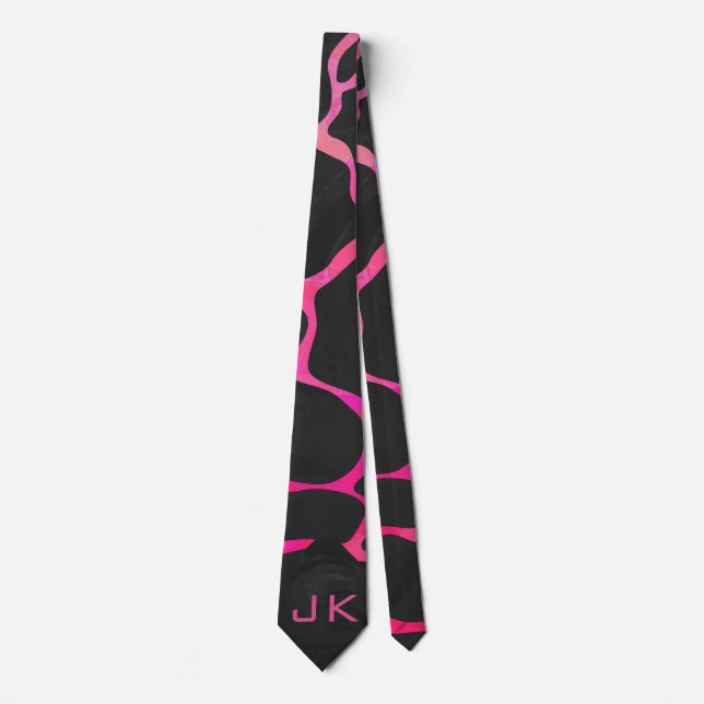 Giraffe Cravate d'impression rose chaud et noir (Devant)