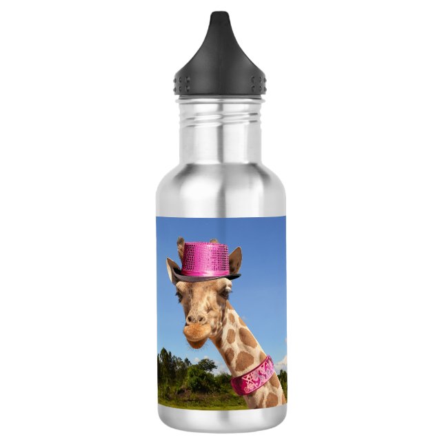 Giraffe dans une bouteille d'eau casquette rose br (Gauche)