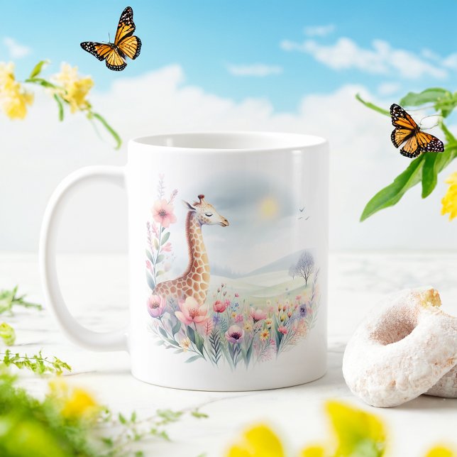 Giraffe d'aquarelle de printemps - Mug d'enfant (Créateur téléchargé)