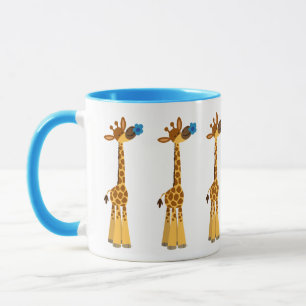 Giraffe de caricature mignonne et Mug de fleurs bl
