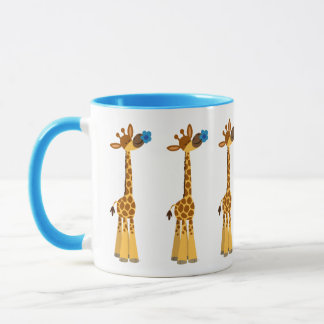 Giraffe de caricature mignonne et Mug de fleurs bl
