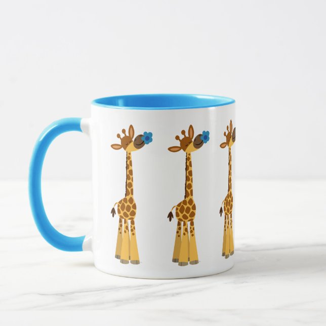 Giraffe de caricature mignonne et Mug de fleurs bl (Gauche)