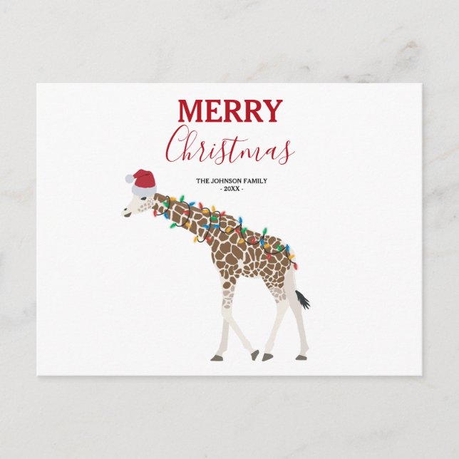 Giraffe de Noël animal drôle avec carte de chapeau (Devant)