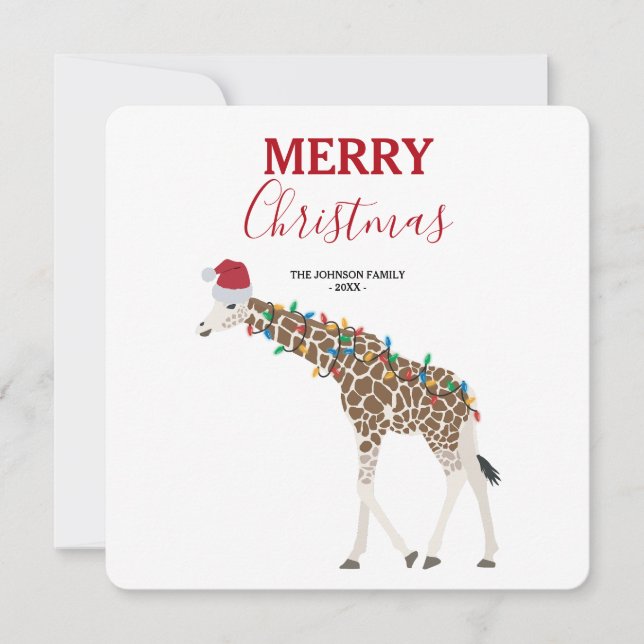 Giraffe de Noël animal drôle avec carte de chapeau (Devant)