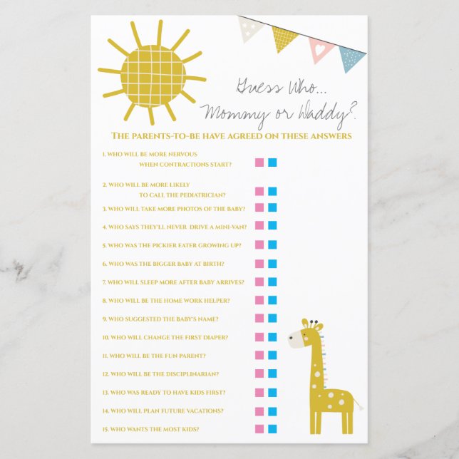 Giraffe Devine Qui, maman ou papa jeu de Baby show (Devant)