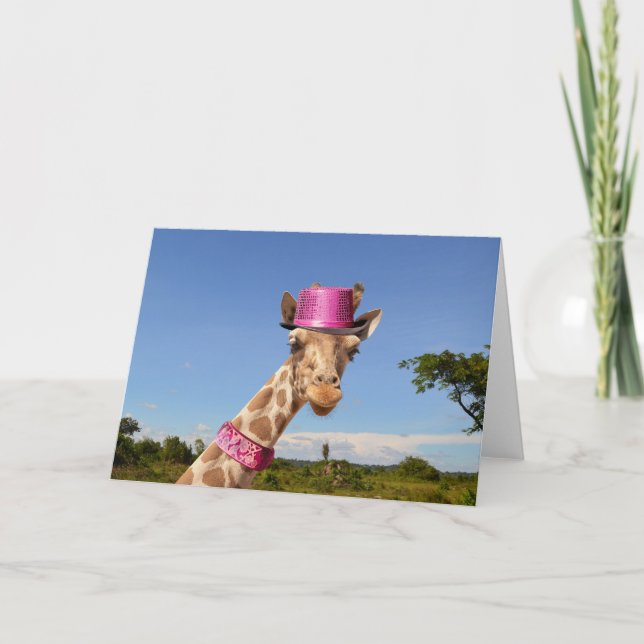 Giraffe en casquette rose étincelant (Devant)