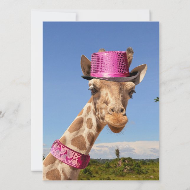 Giraffe en casquette rose étincelant (Devant)