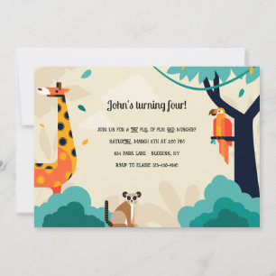 Giraffe et amis Invitation de fête d'anniversaire