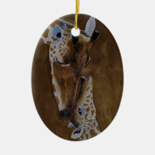 Giraffe et bébé en céramique ornement ovale