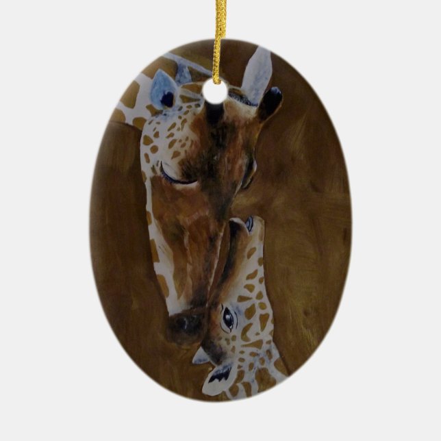 Giraffe et bébé en céramique ornement ovale (Devant)