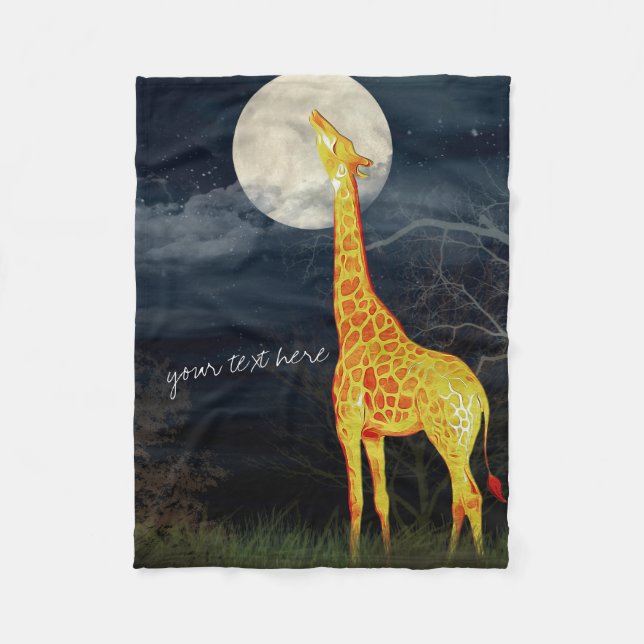 Giraffe et Lune | Couverture en polaire personnali (Devant)
