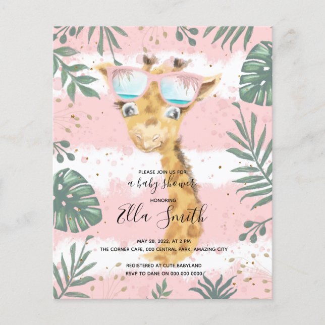 Giraffe fille pinky baby shower invitation (Devant)