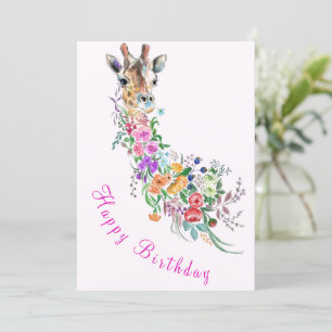 Giraffe Fleurs Carte d'anniversaire