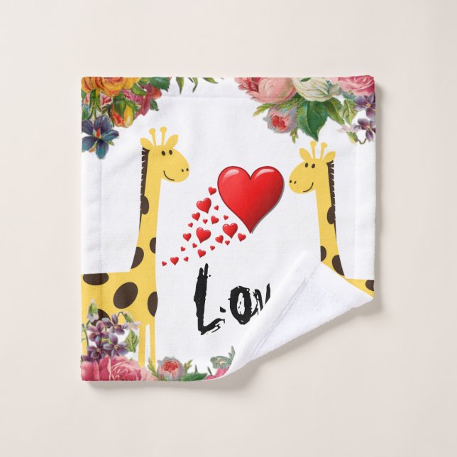 Giraffe Floral Love Serviettes de toilette (Gant de toilette)