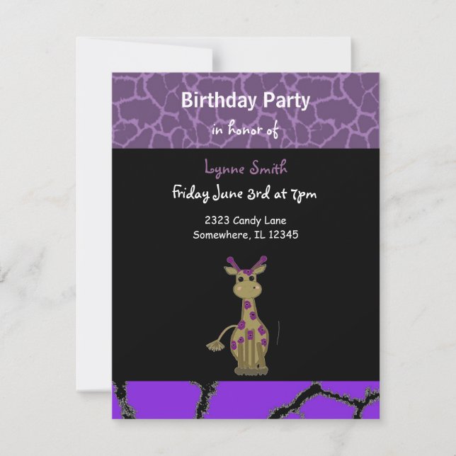 Giraffe Invitation d'anniversaire (Devant)