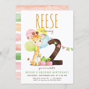 Giraffe Invitation de fête d'anniversaire