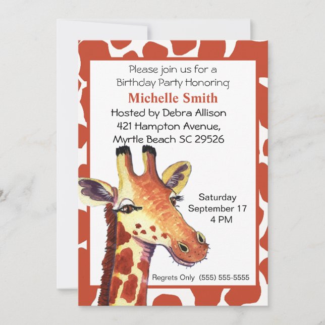 Giraffe Invitations d'anniversaire (Devant)