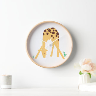 Giraffe Jaune Minimale Moderne, Horloge Ronde 10"