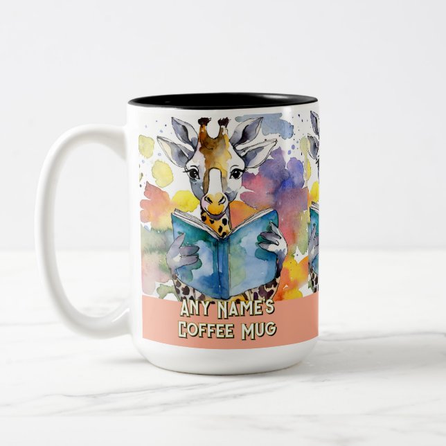 Giraffe Lire le grand livre Mug café à deux tons (Gauche)