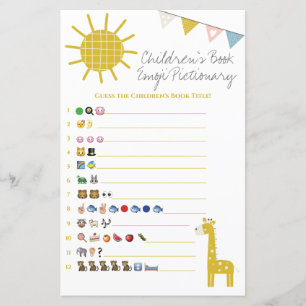 Giraffe Livre Emoji Pictionary Baby shower Jeu
