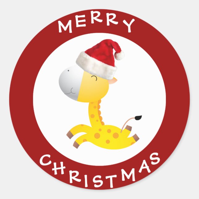 Giraffe mignonne à Santa Hat Stickers Noël rouge (Devant)