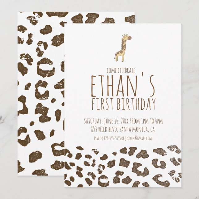 Giraffe minime Thème Anniversaire Invitation (Devant / Derrière)
