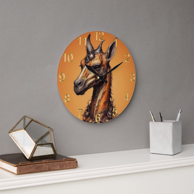 Giraffe Orange Steampunk, horloge murale (Bureau)