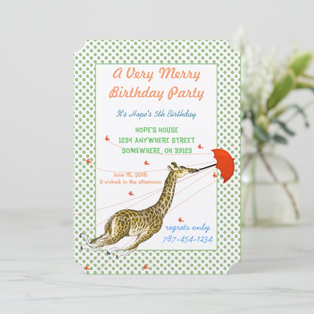 Giraffe Papillon Anniversaire Fête Invitation (Debout devant)