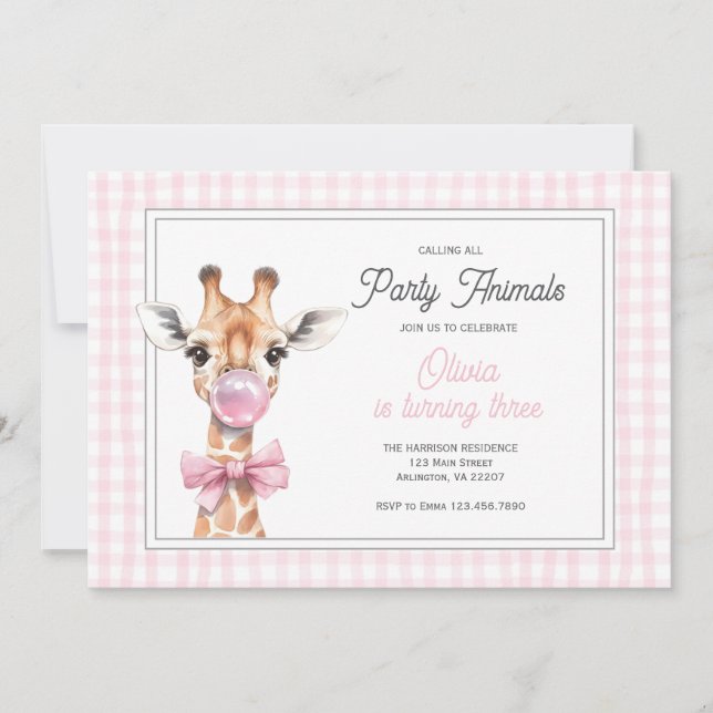 Giraffe Party Invitation d'anniversaire animal - r (Devant)