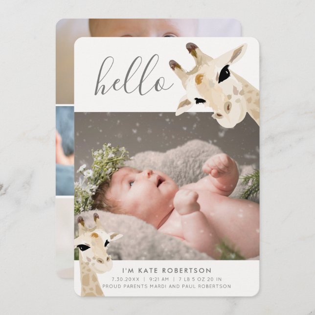 Giraffe Photo Collage Faire-part de naissance (Devant / Derrière)