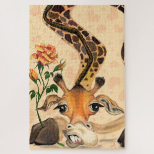 Giraffe romantique avec Puzzle amusant Rose