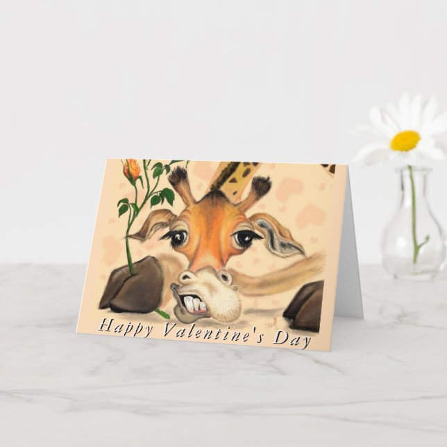 Giraffe romantique Drôle carte Saint Valentin (Petite plante)