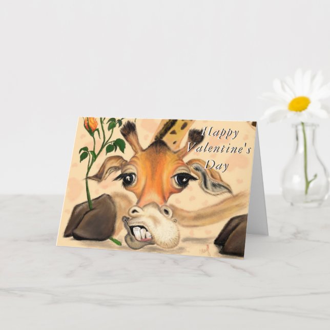 Giraffe romantique Drôle carte Saint Valentin (Petite plante)