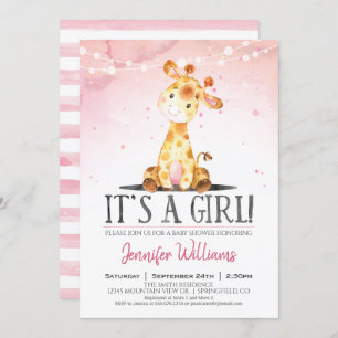 Giraffe rose Baby shower Invitation fille