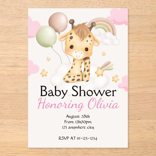 Giraffe rose fille BABY SHOWER INVITATION (Recto)