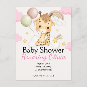 Giraffe rose fille BABY SHOWER INVITATION