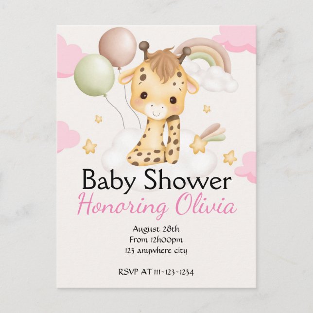 Giraffe rose fille BABY SHOWER INVITATION (Devant)