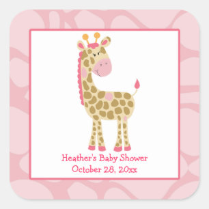 Giraffe rose Fille Safari Carré Favoriser Stickers
