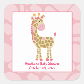 Giraffe rose Fille Safari Carré Favoriser Stickers