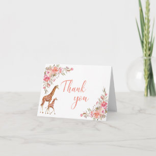 Giraffe rose florale Carte de remerciements