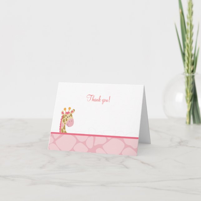 Giraffe rose plié Merci carte de note (Devant)
