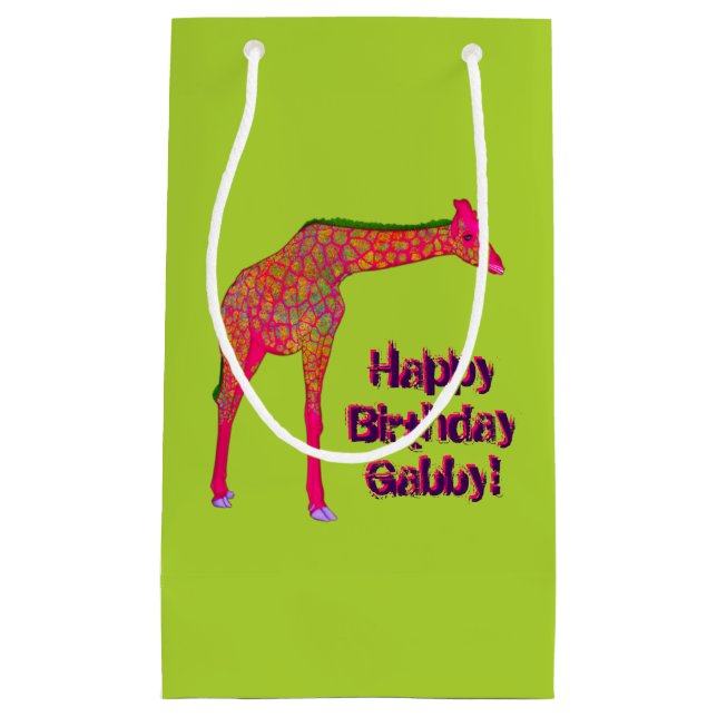 Giraffe, sac cadeau en papier vert, petit (Devant)