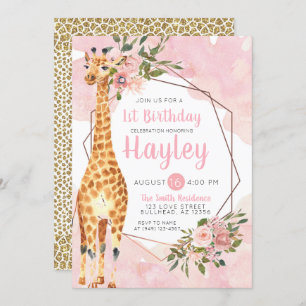 Giraffe Safari Aquarelle Anniversaire Invitation
