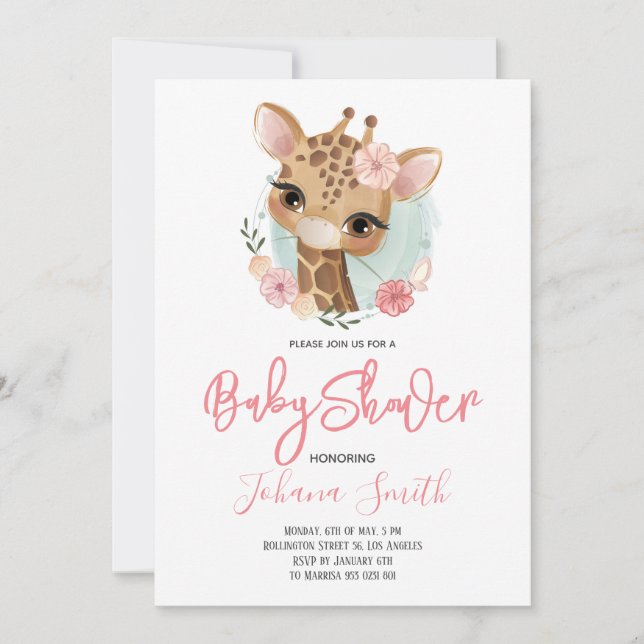 Giraffe Safari Cute Baby shower Invitation (Devant)