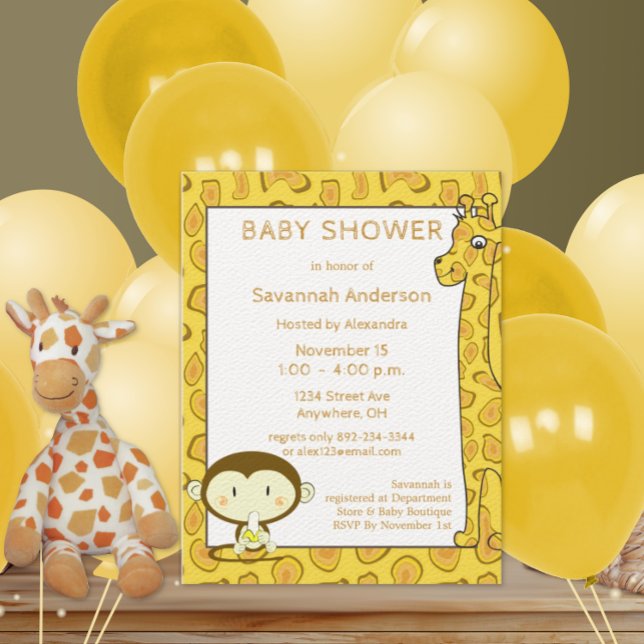 Giraffe Singe Alligator Baby Boy Shower Invitation (Créateur téléchargé)