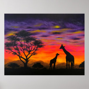 "Giraffe Sunset" Giraffe Impressions d'affiches d'