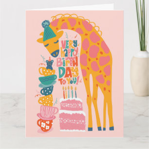 Giraffe Tea Party Plié Carte de voeux Anniversaire