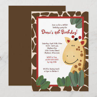 Giraffe Tout âge Anniversaire Invitation