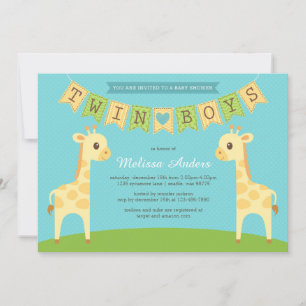 Giraffe Twin Boys Baby shower Invitation