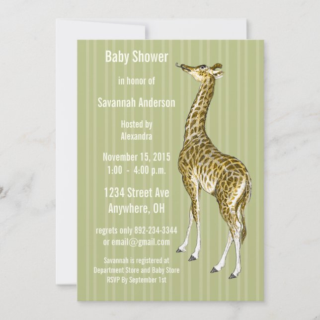 Giraffe vintage bébé garçon douche Invitations (Devant)